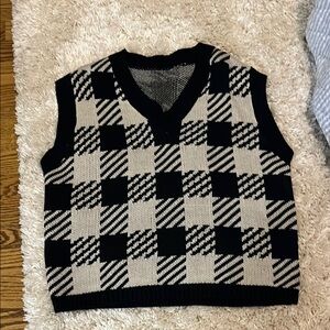 SHEIN Black and Cream Checkered Blouse